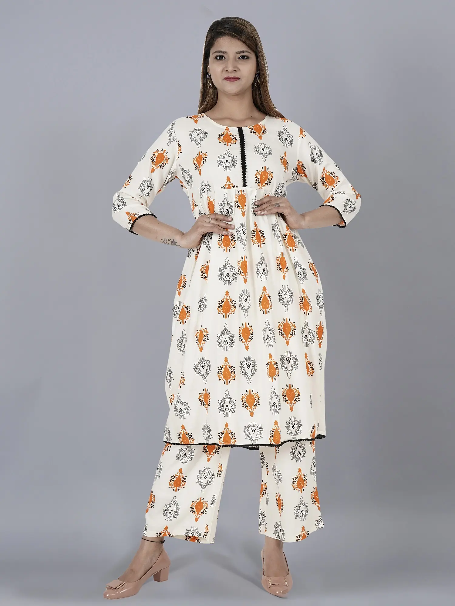 Embroidered And Printed Kurti And Pant Set