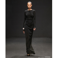 Robes élégantes de qualité supérieure LIRNA EMB DRAPED LONG DRESS, robe longue à manches longues et dos ouvert, étiquettes personnalisées, robes pour femmes de WhiteAnt