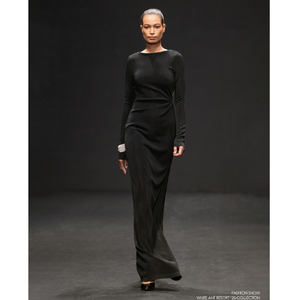 Robe élégante pour femmes de qualité supérieure LIRNA EMB ROBE LONGUE DRAPED Manches longues Dos ouvert Étiquettes personnalisées Vêtements de mode pour femmes - Product Image 1