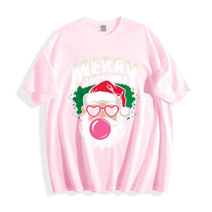 High Quality <b>Christmas</b> Printed Twill Regular Fit Oversized V-neck Short Sleeve T-<b>Shirt</b> Women <b>Men</b> 180G 100% Cotton High Street - Product Image 6