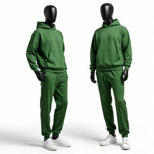 Ensemble de survêtement décontracté pour homme, deux pièces, sweat à capuche et pantalon, en coton biologique, avec logo personnalisé, imprimé, coupe ample, pour l'automne - Product Image 2