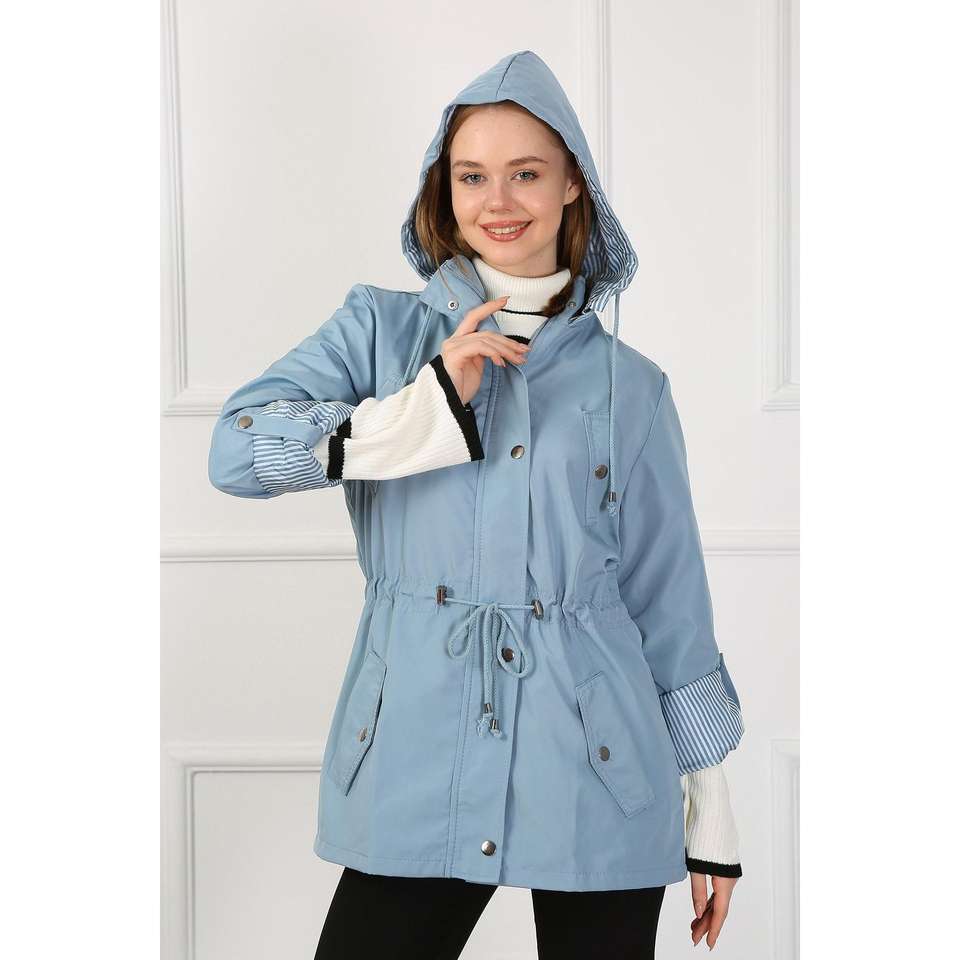 Women's Blue Hooded Waterproof Raincoat