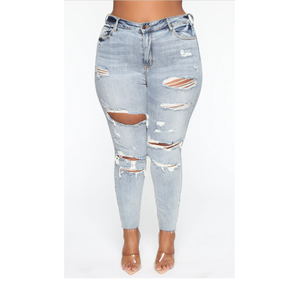 Wholesale Rate Hot Selling Plus Size <b>Skinny</b> Streetwear Breathable Eco-Friendly Full Length Blue Stretch <b>Ripped</b> <b>Jeans</b> From BD - Product Image 6