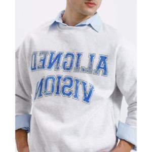 Sweat-shirt surdimensionné 100 % coton Aligned Vision en molleton bouclette avec étiquette personnalisée imprimée, durabilité organique - Product Image 2