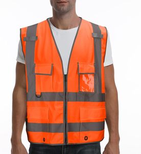 Gilet de sécurité réfléchissant haute visibilité 100 % polyester avec fermeture éclair, couleur et logo personnalisables, écologique pour les tenues de travail estivales (vente en gros) - Product Image 1