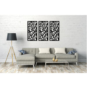 Wholesale Best Price Home Restaurant Wood Wall Art MDF Laser Cut Leaf Design Rectangle Shape Black Finished Back Wall Decor - Product Image 4