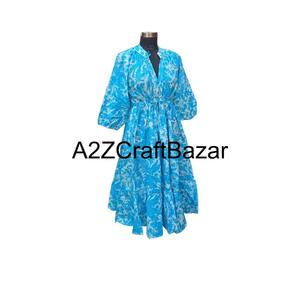 Robe midi florale vintage Himanshi faite à la main, manches longues, bloc de couleur, col en V sur le devant, coton respirant, coupe ample, décontractée, pour tous les jours - Product Image 5