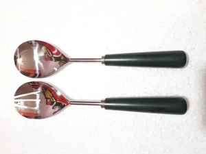 Serveur à salade de style américain, écologique, passe au lave-vaisselle, manche en résine, cuillère à salade en acier inoxydable, fabrication artisanale, cuisine - Product Image 2