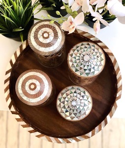 New Design Acrylic <b>Storage</b> Jar Wood Lid Mother Pearl Sea Shell Inlay <b>Food</b> <b>Storage</b> <b>Container</b> 150mL Capacity Classic Style India - Product Image 6