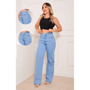 Jean en denim large tendance et stylé pour femme, taille haute, écologique, extensible, durable, style urbain, mode, avec placage. - Product Image 5