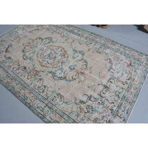 Alfombra turca Vintage verde Beige clásica de 5,2x8,3 pies de lana de retazos de área grande con respaldo de látex para pasillo o dormitorio - Product Image 4