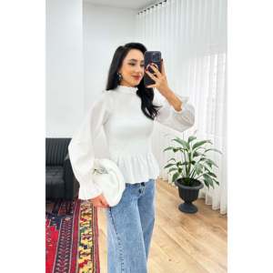 Blusa de Mujer LUSTRIN, Color Marrón, Cuello Alto Fruncido, Mezcla de Algodón, con Elegantes Detalles de Encaje, Transpirable, Informal, para Primavera - Product Image 2