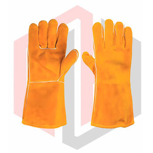 Gants de soudage en cuir résistants aux déchirures, épaisseur 7 oz, longueur 16 pouces, poignet droit, personnalisables pour les travaux à haute température - Product Image 1