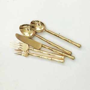 Ensemble de couverts en acier inoxydable plaqué or de style bambou, acier miroir élégant, durable et passe au lave-vaisselle - Product Image 1