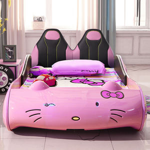 Kinder Schlafzimmer möbel Pink Cute Cartoon Katze Hallo <span class=keywords><strong>Kitty</strong></span> Bett Hohe Bettruhe Auto Betten Für Mädchen Mit Licht - Product Image 2