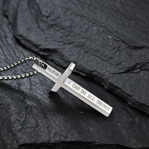 Collar de Cruz simple de acero de titanio estilo unisex sin género hombres y mujeres colgante suéter cadena colgante - Product Image 4