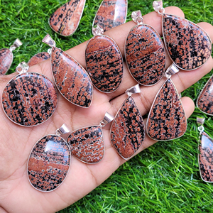 Splendide Fleur Obsidienne Cabochon Pendentif Lâche Gemme Métal Pendentif Prix de Gros Cristal Cabochon - Product Image 1