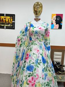 Anarkali ชุดเจ้าหญิงอินเดียแบบเย็บติด,เสื้อคลุมยาวเต็มชุดสำหรับใส่ทำงานพิมพ์ลายผ้าไหมดูใหม่ - Product Image 4