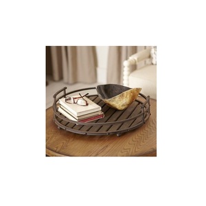 Bandeja de madera de mango natural con marco de metal Decoración para el hogar Utensilios de cocina más vendidos de alta calidad - Product Image 3