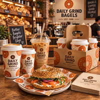 Emballage personnalisé AT PACK pour boulangerie avec gobelets à café, porte-sacs, sacs en papier et emballages alimentaires