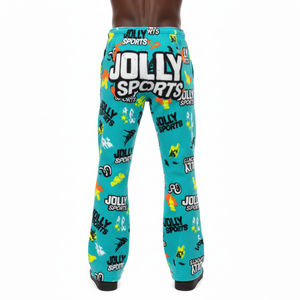 กางเกงขายาวทรงบานผู้ชาย ผ้าฝ้ายฟลีซพรีเมียม 300 GSM สัมผัสนุ่มสบาย สีเขียวอมฟ้า พิมพ์ลายโลโก้ตามสั่งทั่วทั้งตัว - Product Image 2