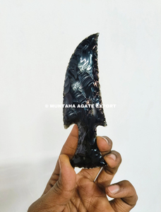 Figurine artisanale en obsidienne noire, mascotte, pierre précieuse haut de gamme, poignards en cristal, pierre semi-précieuse taillée à la main - Product Image 3