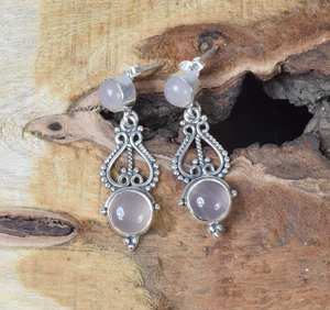 Boucles d'oreilles en quartz rose faites à la main, bijoux en argent sterling 925, pierres précieuses, cadeau élégant pour femmes - Product Image 3