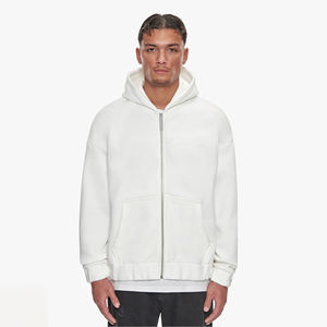 Sweat à capuche zippé oversize pour homme en mélange polyester/coton épais de haute qualité, avec épaules tombantes, manches longues et poches, sans cordon - Product Image 1