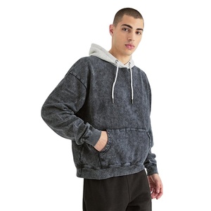 Nouveau lavage à l'acide de haute qualité hiver chaud coton/polaire lavable vêtements de mode plaine coupe régulière respirant sweats à capuche pour hommes - Product Image 5
