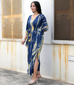 100% rayón verano playa cuerpo completo cubrir Kaftan suave indio hecho a mano Tie Dye largo Maxi Boho vestido de longitud completa caftán vestido - Product Image 2