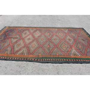 Kilim <b>Red</b> Large Area Turkish Rug 5.6 X 11.3 ft Wool Flat Weave <b>Latex</b> Backing Plush Pile Height Rectangle Hallway Room Rug - Product Image 3