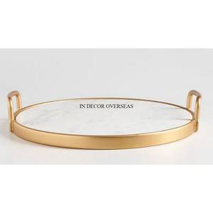 Bandeja de servicio chapada en oro de forma redonda de Metal de la mejor calidad y alta exigencia con diseño único, suministros de accesorios para centro de mesa - Product Image 3