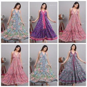 Wholesale Lot of HIPPIE LONG SILK Summer Handmade Dress Silk Maxi Dress Long Halter Dress - Product Image 6