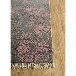 Entropy Grey & Black Hand Knotted Wool & Silk Carpet Floral & Abstract Pattern Anti-Slip & <b>Washable</b> for Teens Floor Use - Product Image 3