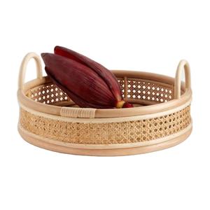 Trending Design Tissé Alimentaire et Dessert Plateau Restaurant Vaisselle Forme Ronde Rotin Thé et Café Plateau de Service - Product Image 1