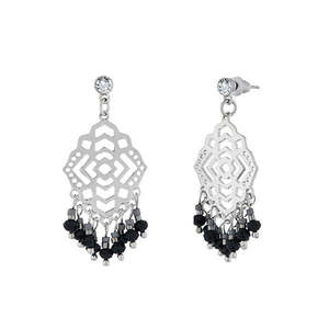 Boucles d'oreilles pendantes en pierre autrichienne vintage Urthn en plaqué or et argent en forme de croix et de goutte d'eau avec perle d'émeraude en onyx - Product Image 1