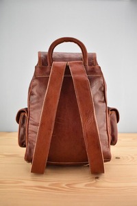 CLC Unisex Cognac Echt leder Rucksack <span class=keywords><strong>3</strong></span> Taschen Anpassbares Logo Vintage Mode Reisetasche Travel Candy Pattern <span class=keywords><strong>Hook</strong></span> <span class=keywords><strong>Loop</strong></span> - Product Image 4