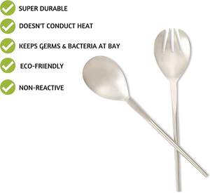 Dernier arrivage Ensemble de serveurs à salade en acier inoxydable avec poignées élégantes en résine fabriquées à la main Serveurs à salade fabriqués en Inde - Product Image 3
