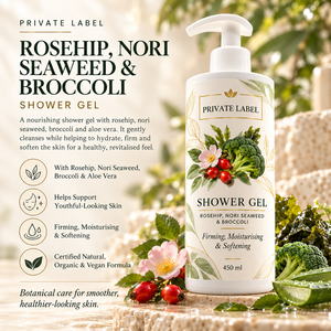 Gel Douche Marque Blanche à la Rose Musquée, aux Algues Nori et au Brocoli 450ml |   Gel Douche Hydratant Raffermissant |   Fabricant de cosmétiques OEM Espagne - Product Image 3