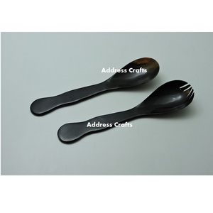 Hot Selling Indian Handmade Horn <b>Servings</b> <b>Spoon</b> Set Top Quality Horn Salad <b>Spoon</b> With Fork Horn Cutlery Set Home Hotel Use - Product Image 5