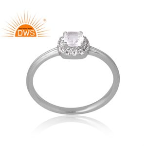แหวนพลอยสีขาวและควอตซ์คริสตัลสีเงินแท้925ดีไซน์ทันสมัยผู้ผลิตเครื่องประดับตามสั่ง - Product Image 1