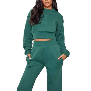 Blank <b>Women</b> Sweatsuit Set Flared Sweatpants with Crop Hoodie Custom Oversized Heavywear For <b>Women</b> 2026 - Product Image 1