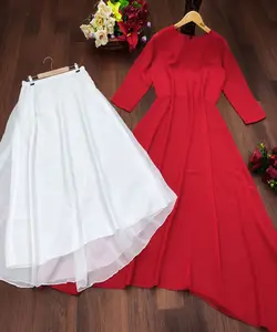 Nouveau lancement long style kurti avec jupe prix le plus bas marché surat gujarat vêtement ethnique