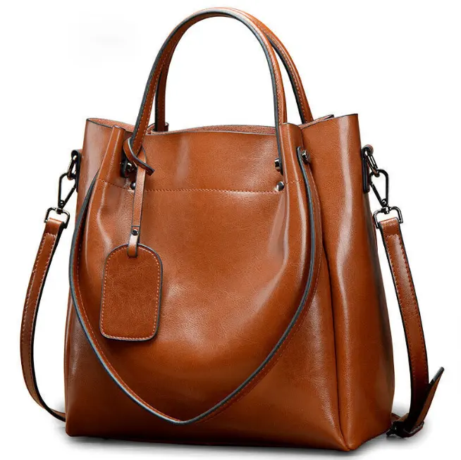 2023 new arrival 100% Genuine Leather Women's Bag Oil wax Leather Handbags Crossbody Satchel Tote made by wigace industry