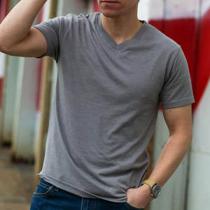 T-shirt à col en V bleu marine pour homme-T-shirts à manches courtes en jersey unisexe tri mélangé - Product Image 2