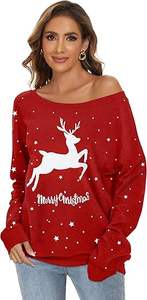 Venta al por mayor de las mujeres fuera del hombro impreso sudadera de manga larga Tops pulóver sudadera casual suelta blusa túnica camisetas - Product Image 5