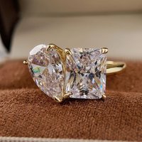 Bague de fiançailles Toi et Moi 6,5 carats, bague de promesse à deux pierres, argent sterling 925 plaqué or 14 carats, moissanite, bague de luxe haut de gamme