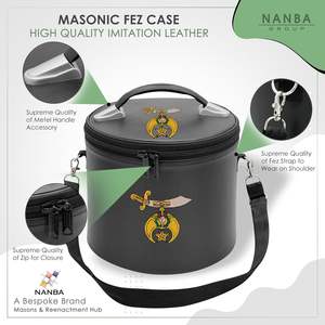 Étui pour fez Shriner brodé à la machine, boîte de rangement de luxe pour fez maçonnique avec sangle, simili cuir noir - Product Image 4