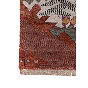 Freedom Manchaha Large Area Hand Knotted Wool & Bamboo <b>Silk</b> Rug <b>Red</b> Orange Patchwork Design for Home Hallway for Teens-Les-8387 - Product Image 4