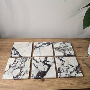 Sous-verres carrés en marbre Calacatta Viola avec bouchon, sous-verres de luxe pour boissons, décoration de table à domicile, livraison gratuite aux États-Unis - Product Image 1